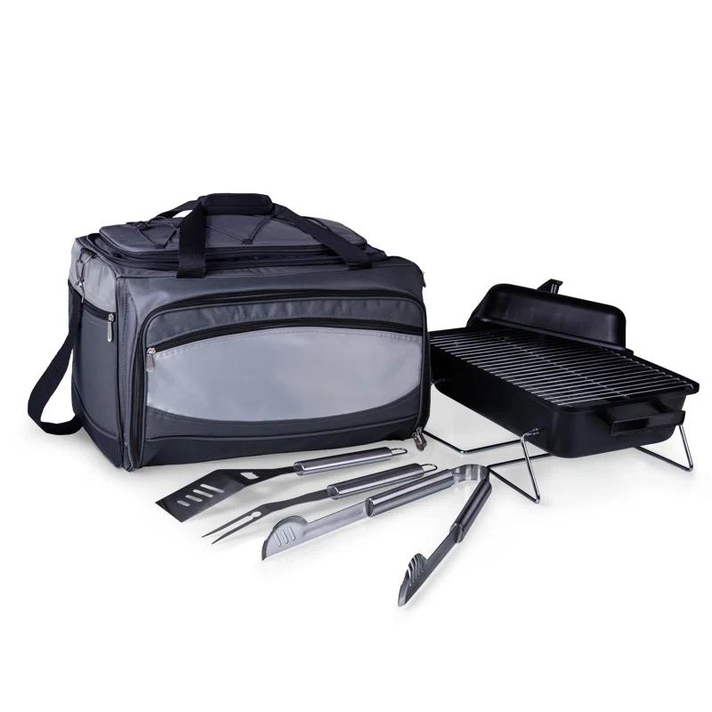 Arlmont & Co. Buccaneer Portable Charcoal Grill & Cooler Tote, Take Anywhere BBQ Grill with BBQ Accessories and Cooler Bag, Barbecues Grill for Outdoor Cooking