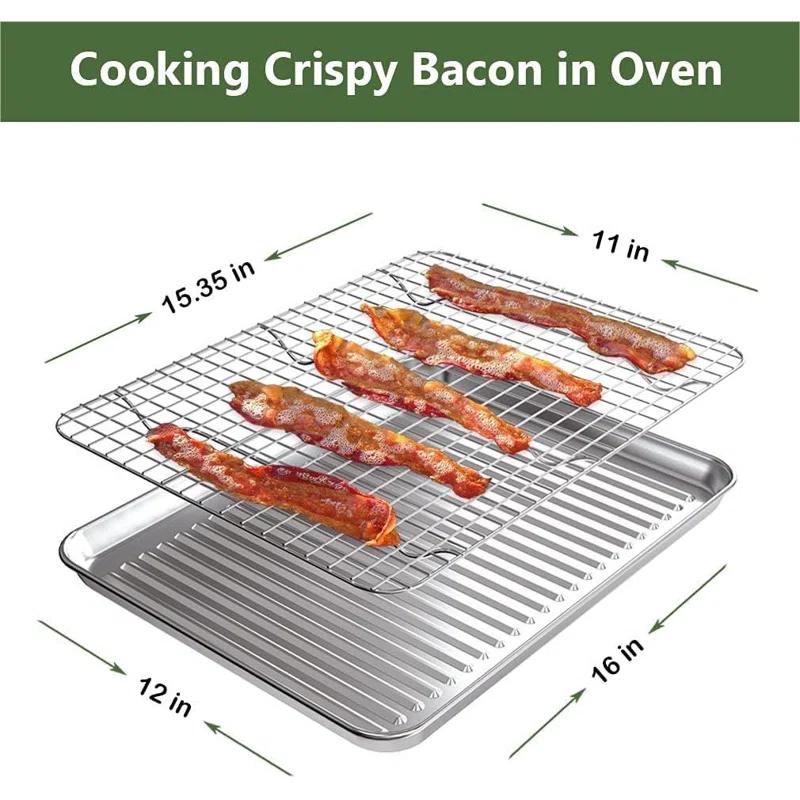 APPENIN WINTER PARK CORP Baking Sheet With Rack Set (2 Pans + 2 Racks), Stainless Steel Cookie Sheet With Cooling Rack, Nonstick Baking Pan, Warp Resistant & Heavy Duty & Rust Free, Size 16 X 12 X 1 Inches