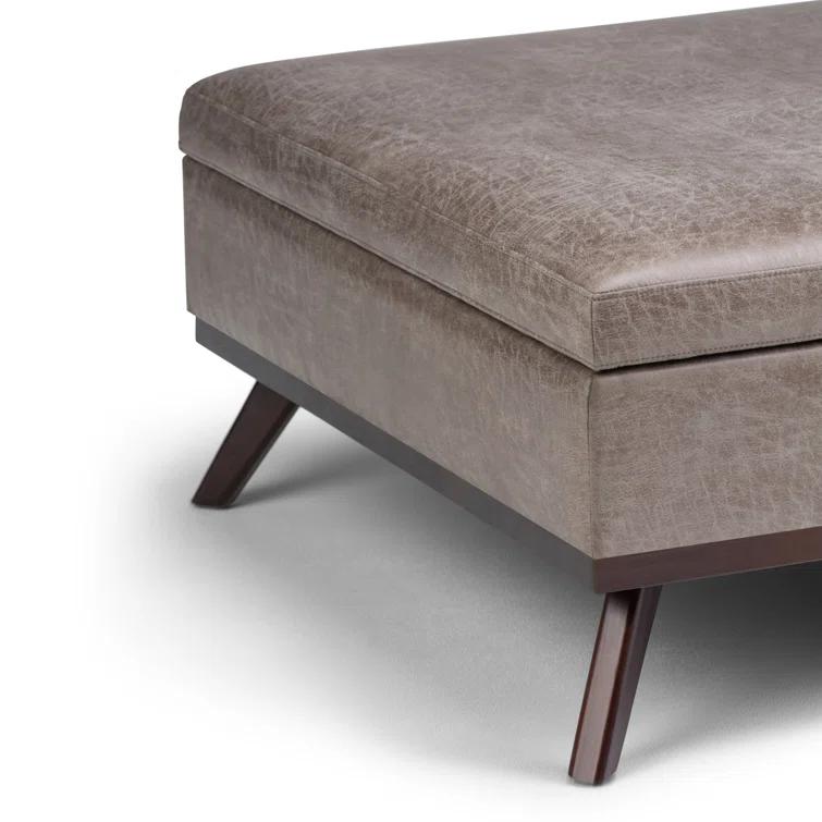 Simpli Home Owen 36"W Upholstered Square Coffee Table Storage Ottoman with Lift Top and Solid Wood Legs