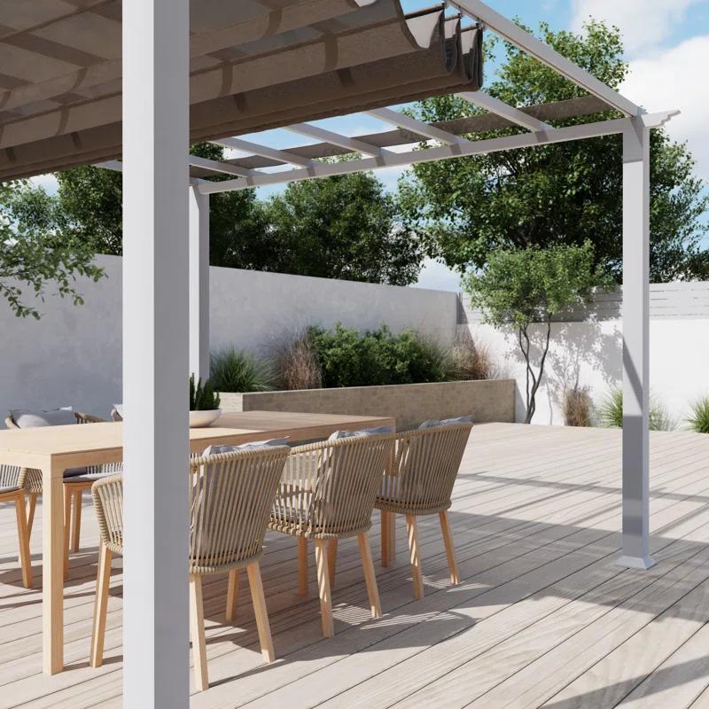 Paragon-Outdoor Florence 11 Ft. W x 16 Ft. D Aluminum Pergola in White Powder-Coated Finish with Adjustable Canopy