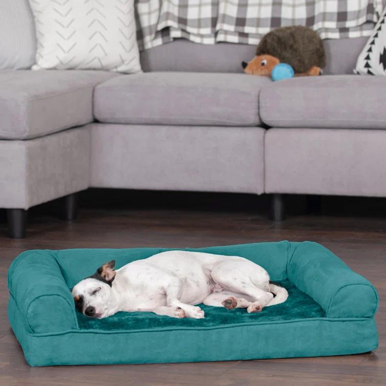 FurHaven Plush & Suede Full Support Orthopedic Foam Sofa Style Bolster Dog Bed