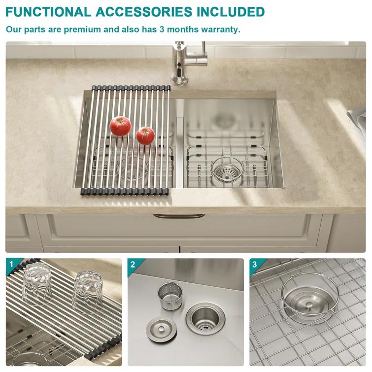 Lordear 28" L x 19" W Undermount Double Bowl 50/50 Kitchen Sink Double Basin 16 Gauge Stainless Steel Sink L28UKS255
