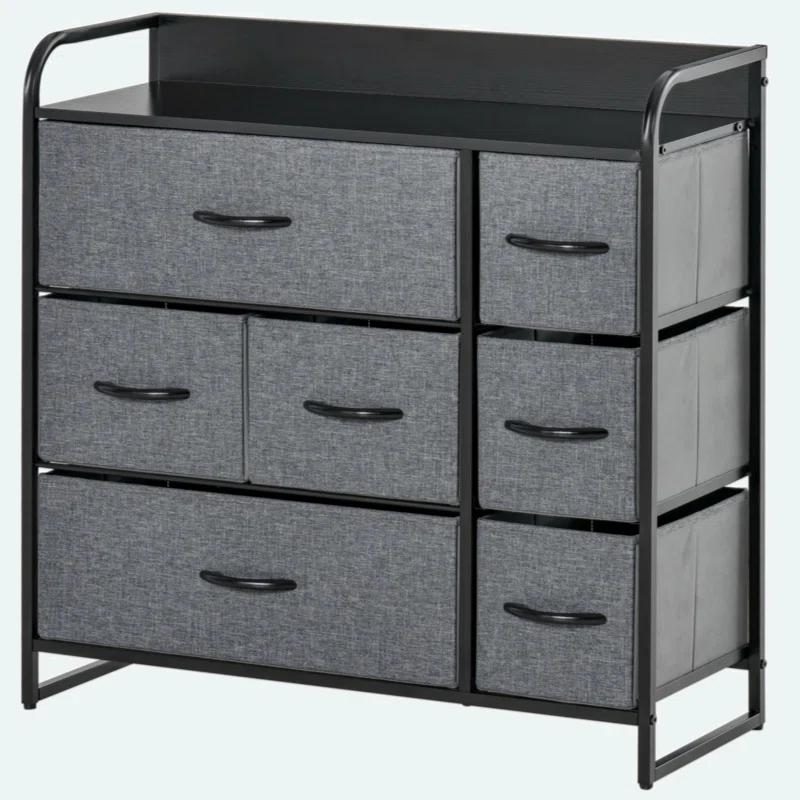 Red Barrel Studio® 7-Drawer Dresser, Fabric Chest Of Drawers, 3-Tier Storage Organizer For Bedroom Entryway, Tower Unit With Steel Frame Wooden Top