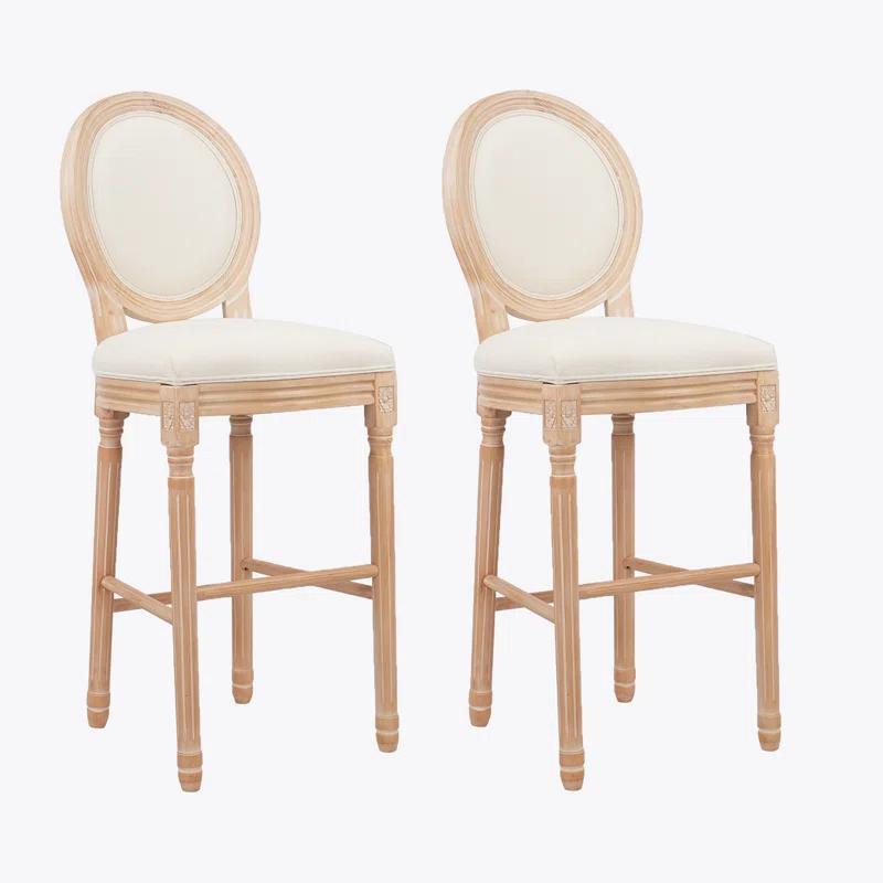 Rosdorf Park French Country Wooden Barstools  With Upholstered Seating , Beige and Natural,set of 2