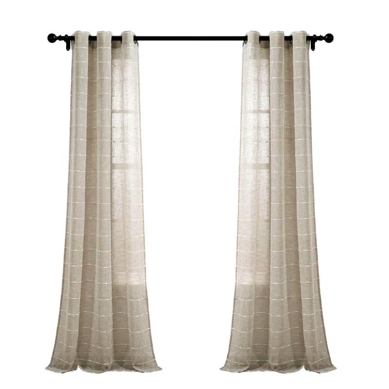 Farmhouse Textured Sheer Polyester Sheer Curtain Pair (Set of 2)