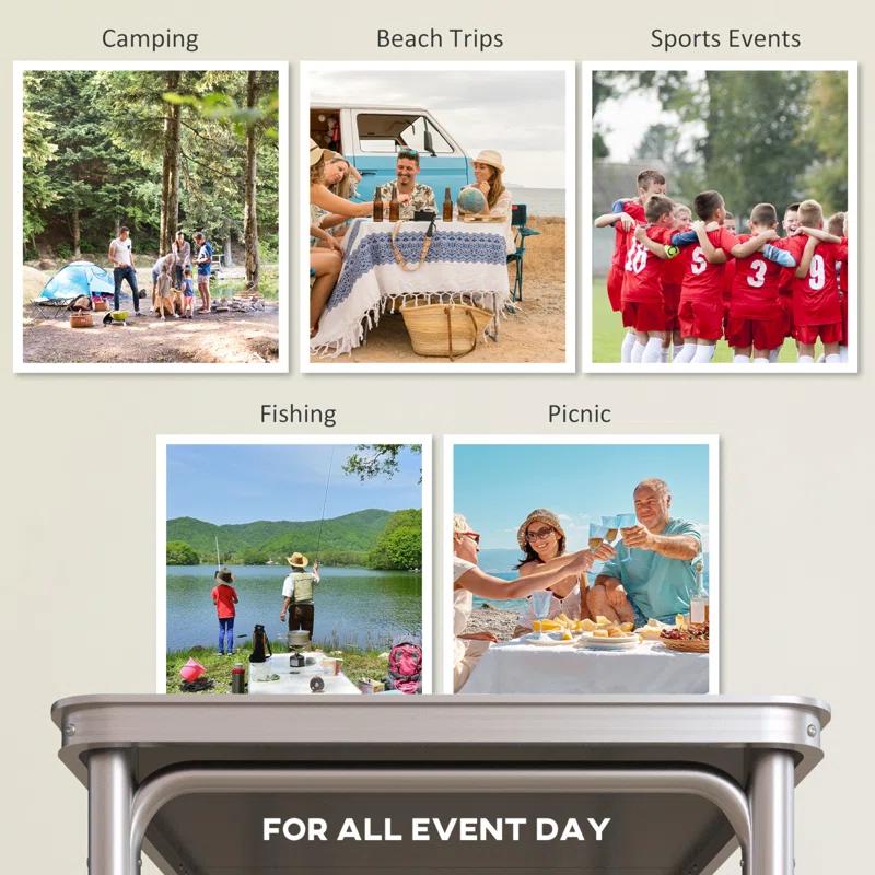 HLILish Outsunny 8Ft Portable Beer Pong Table With Adjustable Legs, Folding Camping Table, Aluminum Picnic Table, For Party, Travel, BBQ, Beach