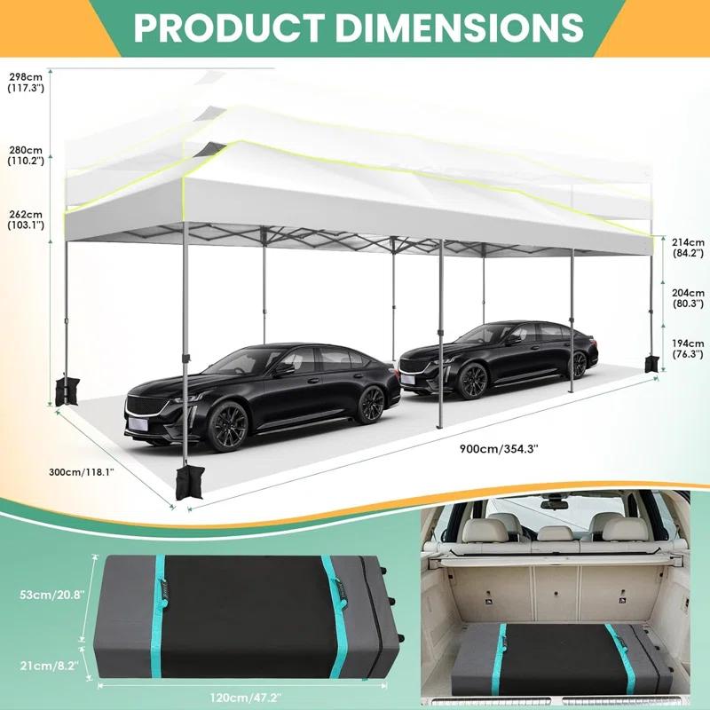 10'Wx30'D Pop Up Canopy, One Push Setup Glow Party Tent