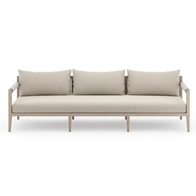 Sherwood Washed Brown Teak Outdoor Sofa with Beige Cushions