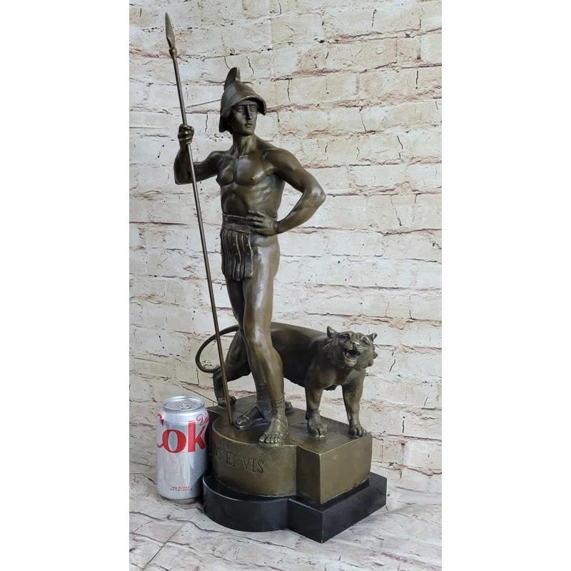 Canora Grey Roman Gladiator Warrior Lion Bronze Statue Sculpture Signed Original 20 Inches X 13 Inches