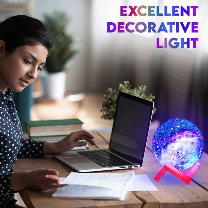 WBM LLC Himalayan Glow 3D galaxy Moon Lamp, 16 Multi-Color LEDs, Unique Idle Gift for Girls, Women