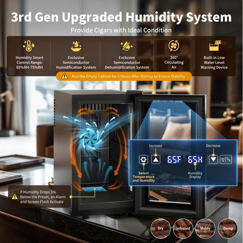 Needone Upgraded 23L Electric Cigar Humidor, Constant Temperature & Humidity Semiconductor Cigar Cabinet (150 Cigar Capacity)