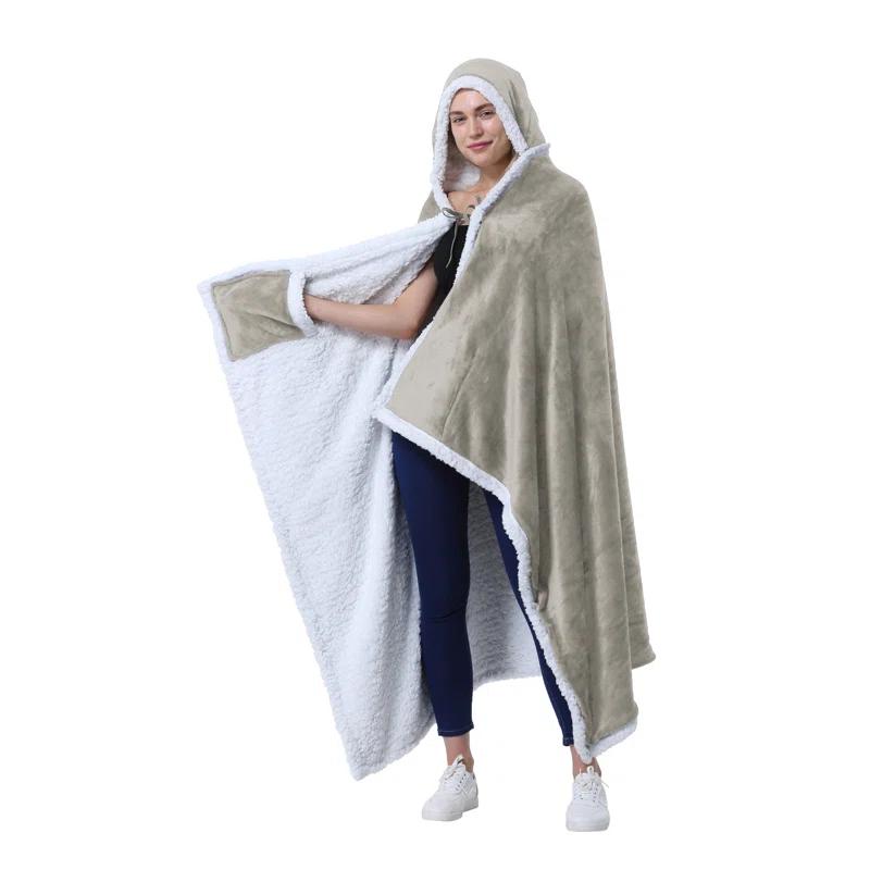 Catalonia Catalonia Sherpa Fleece Throw Cape, Wearable Blanket Wrap with Hand Pockets, Soft Lightweight Cozy
