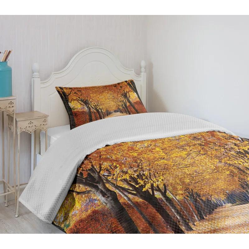 Ambesonne Ambesonne Autumn Bedspread Set Pathway in the Woods Orange Brown