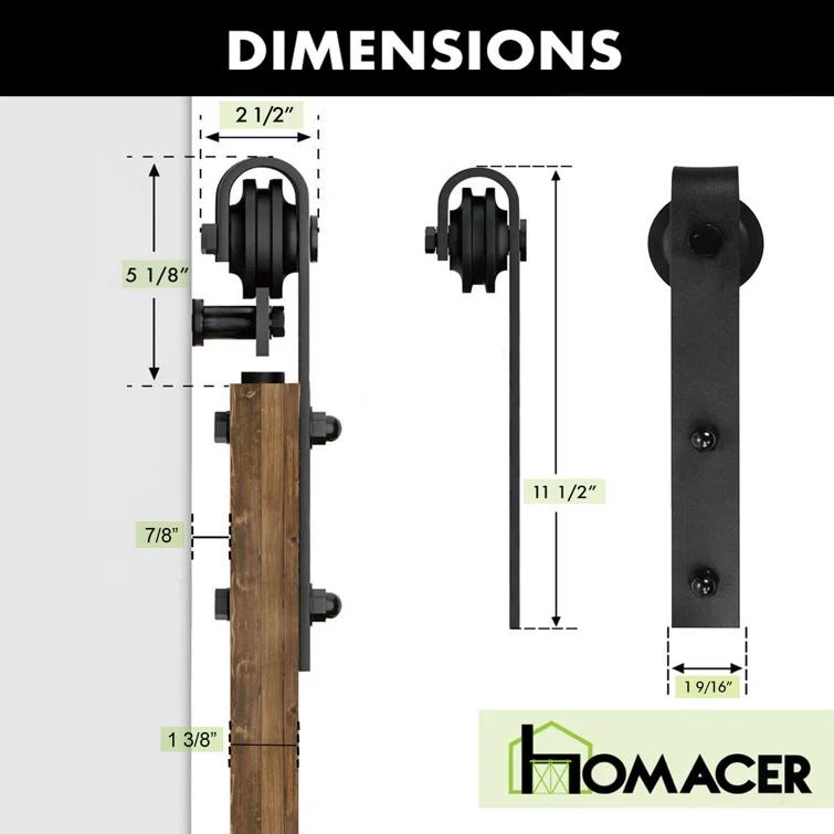 Homacer H Design Color Solid Pine Wood Unassembled Door with Black Rustic Installation Hardware Kit