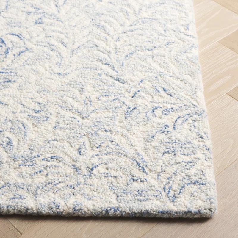 Ivory and Blue Hand-Tufted Wool Floral Rug 6' x 9'