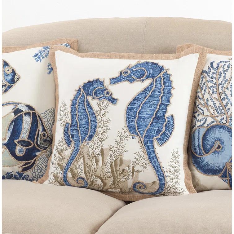Saro Neptunian Collection Embroidered Cotton Throw Pillow
