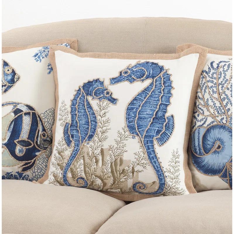 Saro Neptunian Collection Embroidered Cotton Throw Pillow