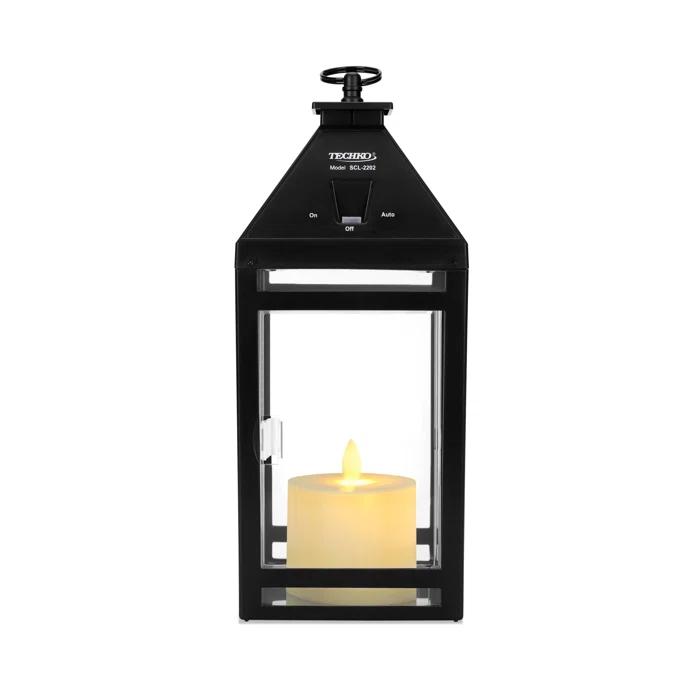 Techko 12.2'' H Tabletop Solar Lantern with Motorized LED Candle Included