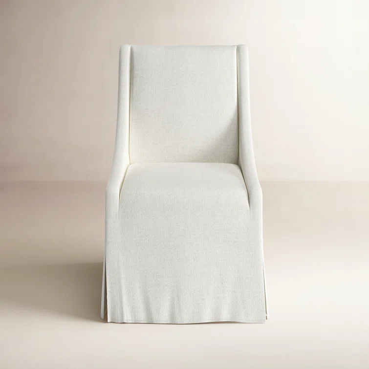 Linen Beige Upholstered Parsons Arm Chair with Flint Wood Legs