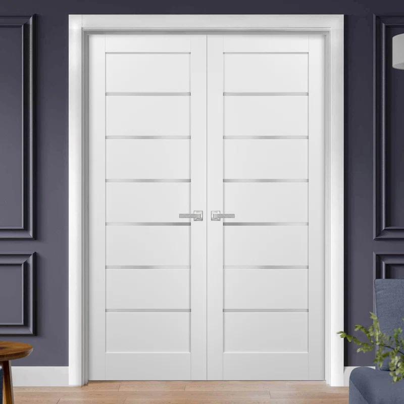 SARTODOORS Quadro Frosted Glass French White Doors with Installation Hardware Kit