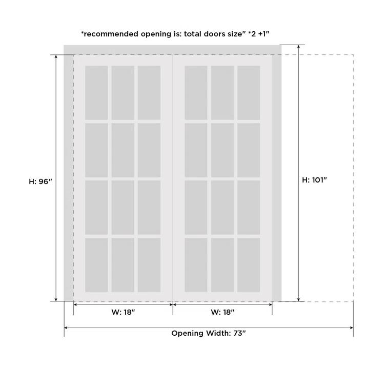 SARTODOORS Sliding French Double Pocket Doors 12 Lites | Felicia 3355 With Clear Glass | Kit Trims Rail Hardware | Solid Wood Interior Bedroom Sturdy Doors