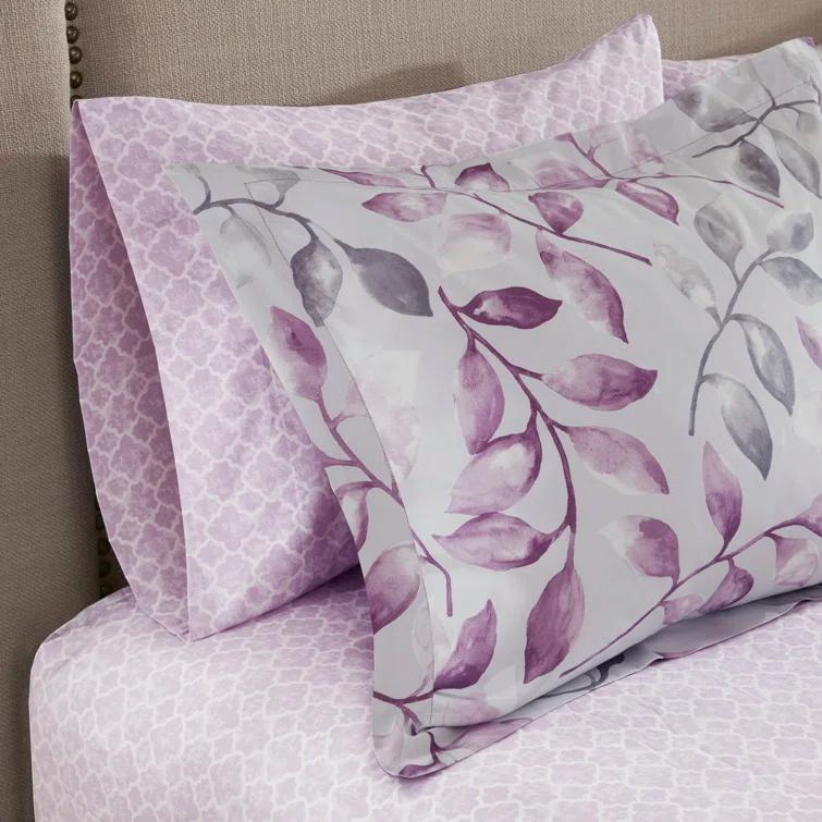Madison Park Essentials Lafael Purple/White Microfiber Reversible Traditional Comforter Set with Cotton Bed Sheets