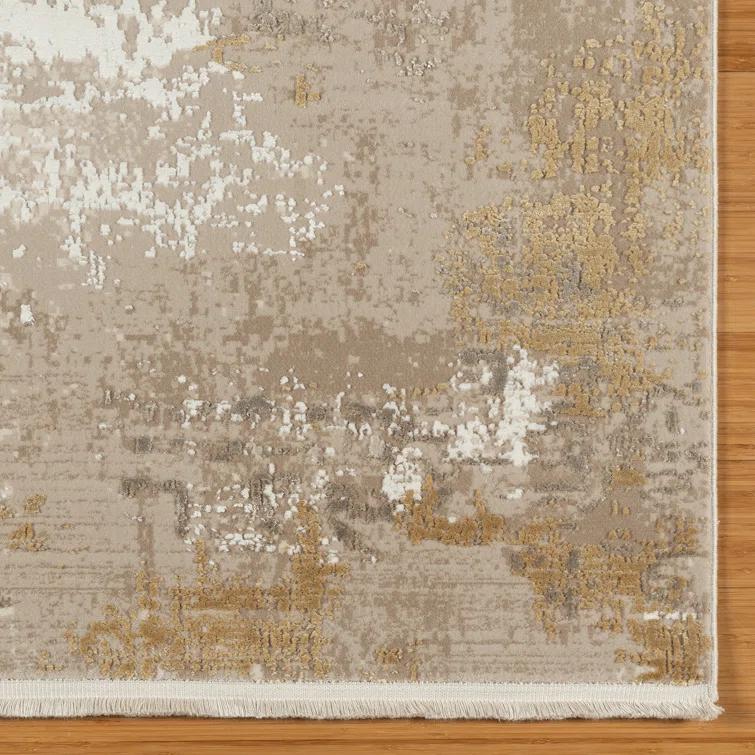 Gertmenian Florance Gela Modern Abstract Beige/Gold High-Low Viscose/Acrylic Area Rug