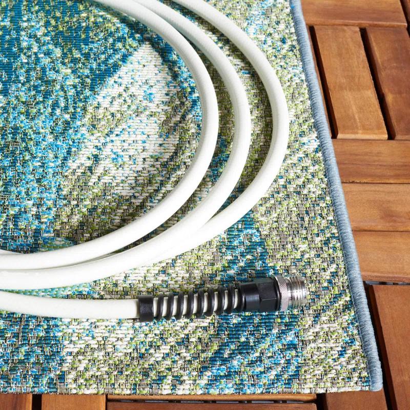 Lark Manor™ Aquia Floral Machine Woven Indoor / Outdoor Area Rug in Blue/Ivory