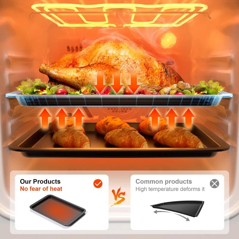 APPENIN WINTER PARK CORP Baking Sheet Pan Set, Cookie Sheet For Oven, Nonstick Bakeware Sets With Wider Grips, 3 Pack Half/Jelly Roll/Quarter Baking Tray, Premium, Dishwasher Safe - Dark Grey