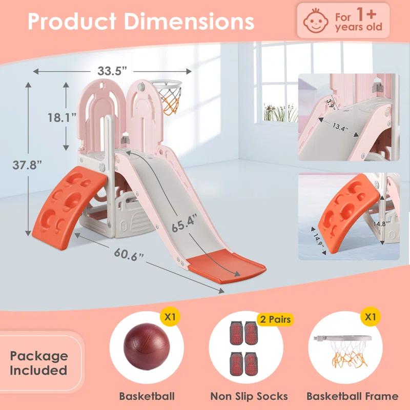 4 in 1 Toddler slide, Kids Slide with Climber Outdoor Indoor Slide Climbing Theme Playset