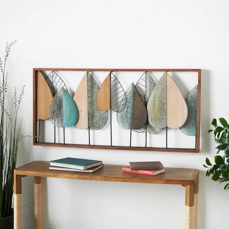 XMVJHOME Modern Leaf Wall Art Sculpture With Metal Wire Accents, Minimalist Botanical Home Decor, Open-Frame Design For Contemporary Interiors