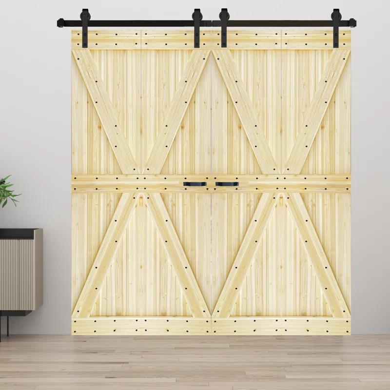 IsLife K Style Finished Solid Wood Bi-Fold Double Barn Door With Hardware Kit -Assembly Needed