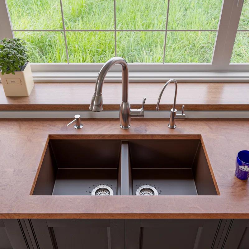 Alfi Brand AB3420UM-C 33.88'' L Undermount Double Bowl Granite Kitchen Sink