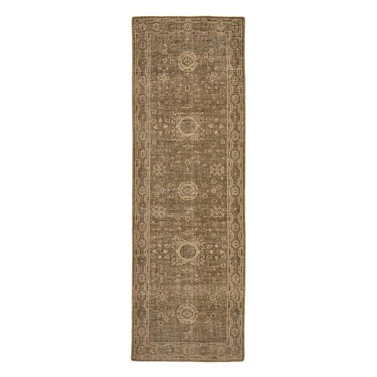 Cortona Olive Hand-Knotted Wool Runner Rug 3'X12'