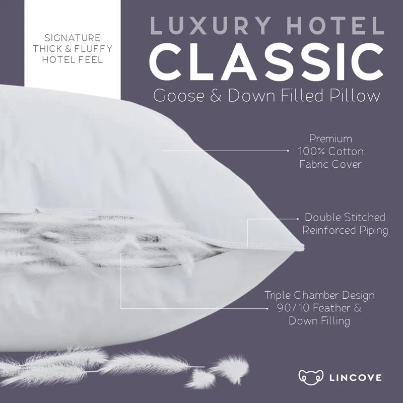 Lincove® Lincove Down & Feather Bed Pillows - Luxury Hotel Collection - 100% Cotton - 2 Pack