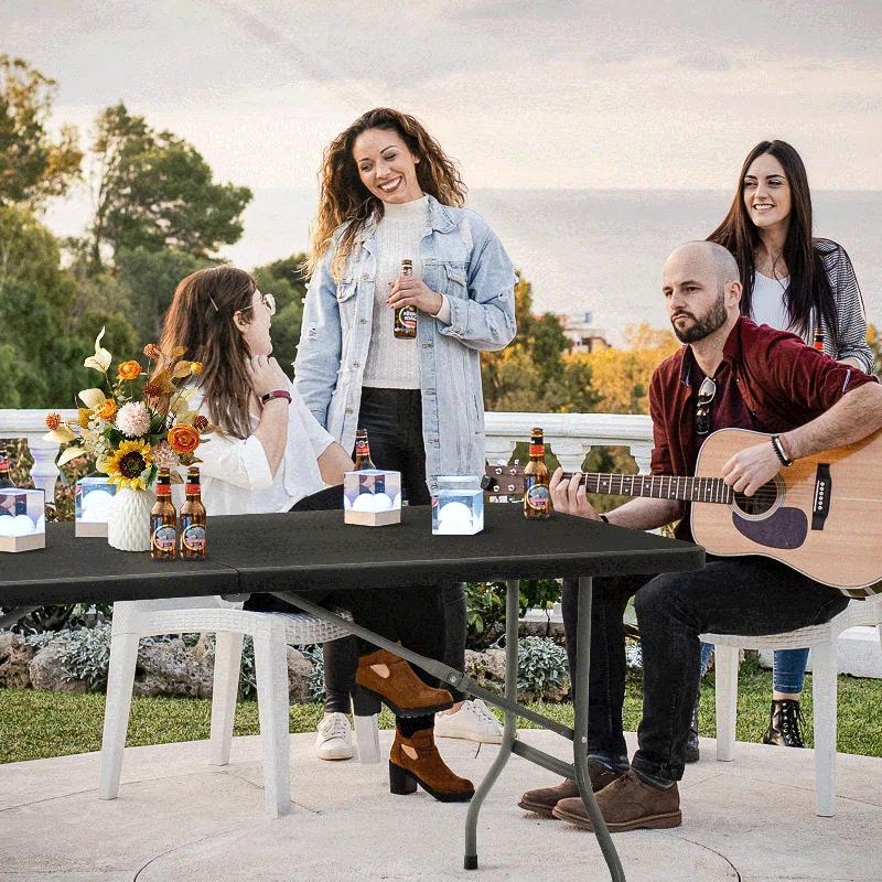 Bring Home Furniture 8Ft Heavy Duty Folding Table, Indoor Outdoor Portable Plastic Picnic Desk with Steel Legs and Handle