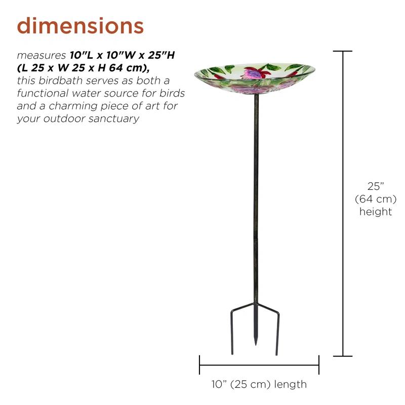 Alpine Glass Stake Bird Bath with Flowers and Hummingbird | Wayfair