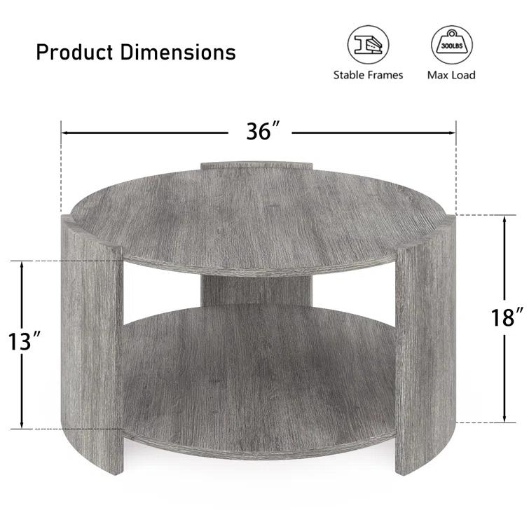 Ebern Designs Michaelee Round Coffee Table, 36" Rustic Modern Circle Coffee Tables with 2 Tier Storage Shelf, Cocktail Table for Living Room Apartment