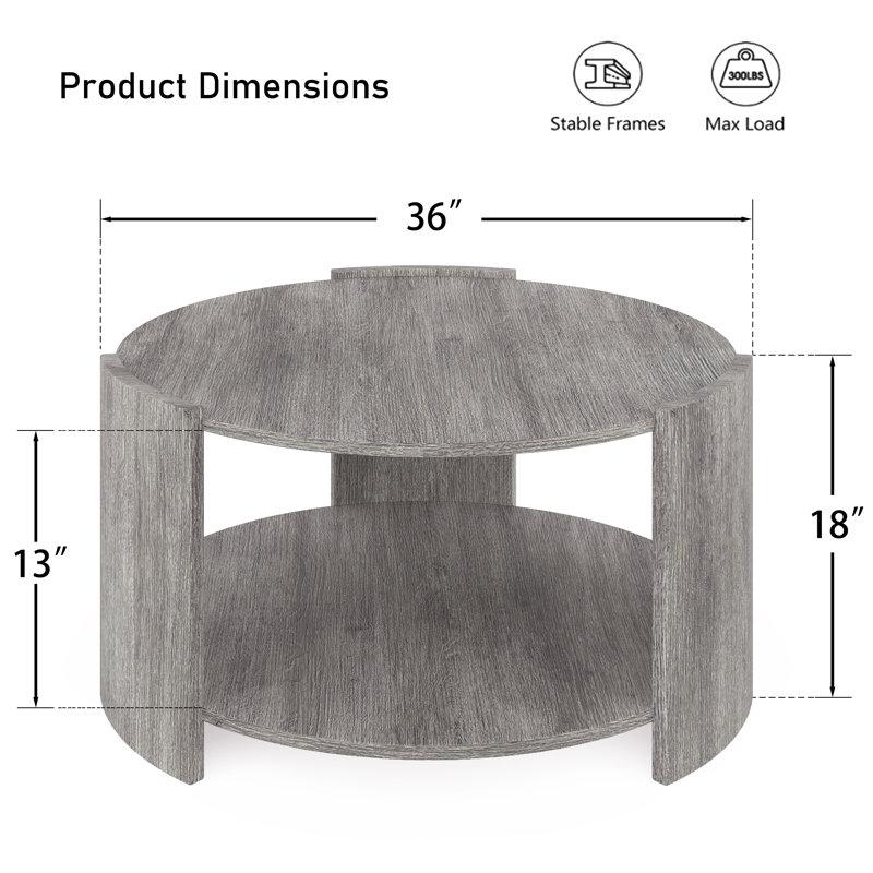 Michaelee Round Coffee Table, 36" Rustic Modern Circle Coffee Tables with 2 Tier Storage Shelf, Cocktail Table for Living Room Apartment