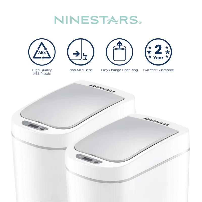 NineStars Ninestars Automatic Mothion Sensor ABS Slim Trash Can Combo set for Bathroom, 1.8Gal 7L each, 2 pack, White, DZT-7-2B