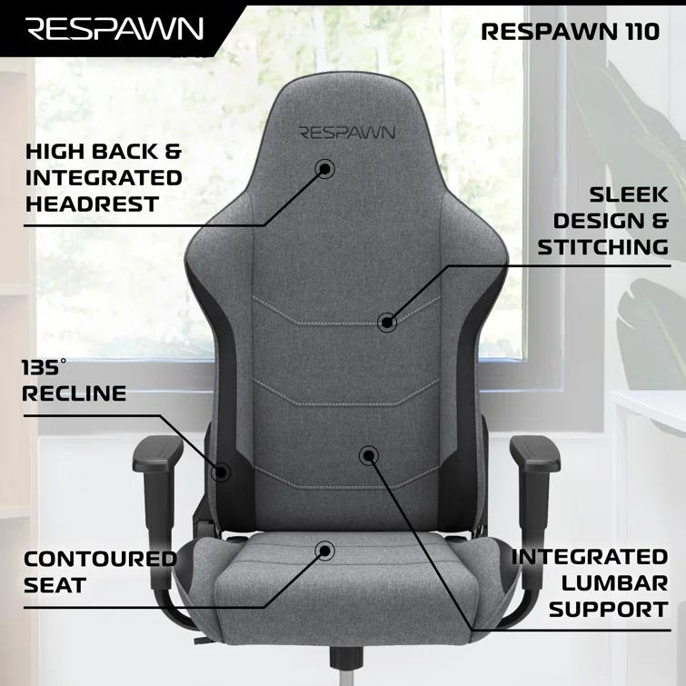 Respawn RESPAWN 110 Gaming Chair - Gamer Chair PC Computer Chair, Ergonomic Gaming Chairs, Office Chair with Integrated Headrest, Gaming Chair for Adults 135 Degree Recline with Angle Lock