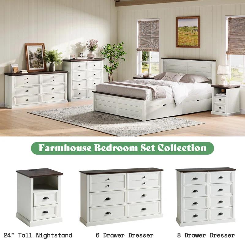 Winston Porter 58 inch Dresser for Bedroom, Farmhouse 6 Drawer Dresser, TV Stand for Bedroom, Dressers & Chests of Drawers, Living Room Organizer with Storage Drawers | Wayfair