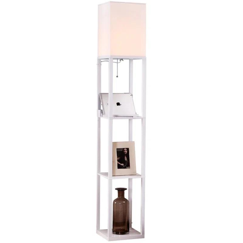 Brightech Maxwell 63 in. 3-Shelf USB-Charging LED Floor Lamp with Fabric Square Shade