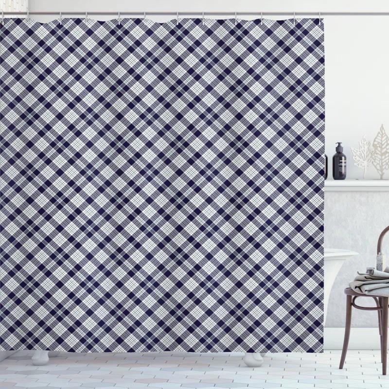 East Urban Home East Urban Home Navy Plaid Shower Curtain Simple Classic Fashion Blue Grey Sea Green
