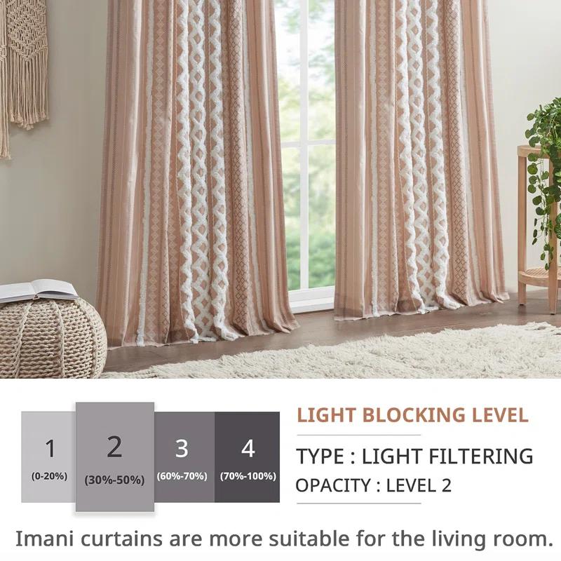 INK+IVY Imani Cotton Printed Boho Single Curtain Panel with Chenille Stripe and Lining