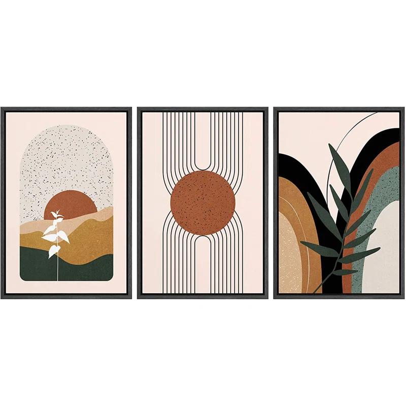 IDEA4WALL Mid Century Modern Boho IDEA4WALL Framed Canvas Print Wall Art Set Geometric Tropical Landscape Abstract Shapes Illustrations Minimalism Bohemian Decorative For Living Room, Bedroom, Office - 24"X36"X3 Natural