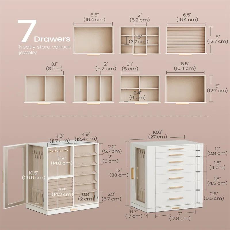 Stack man Jewelry Box 360° Rotating, Jewelry Storage Case With 5 Drawers