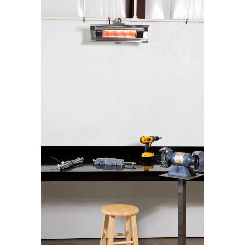Fire Sense Wall Mounted Infrared Patio Heater 1500W Weatherproof for Indoor Outdoor-Stainless Steel