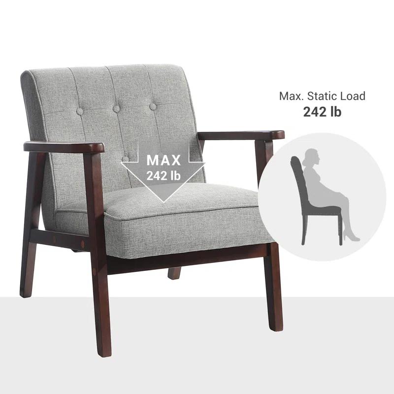 Corrigan Studio® Leisure Chair, Mid-Century Modern Arm Chair With Solid Wood Armrests And Legs,1-Seat Cushioned Sofa For Living Room Bedroom Balcony Studio,(Light Gray)