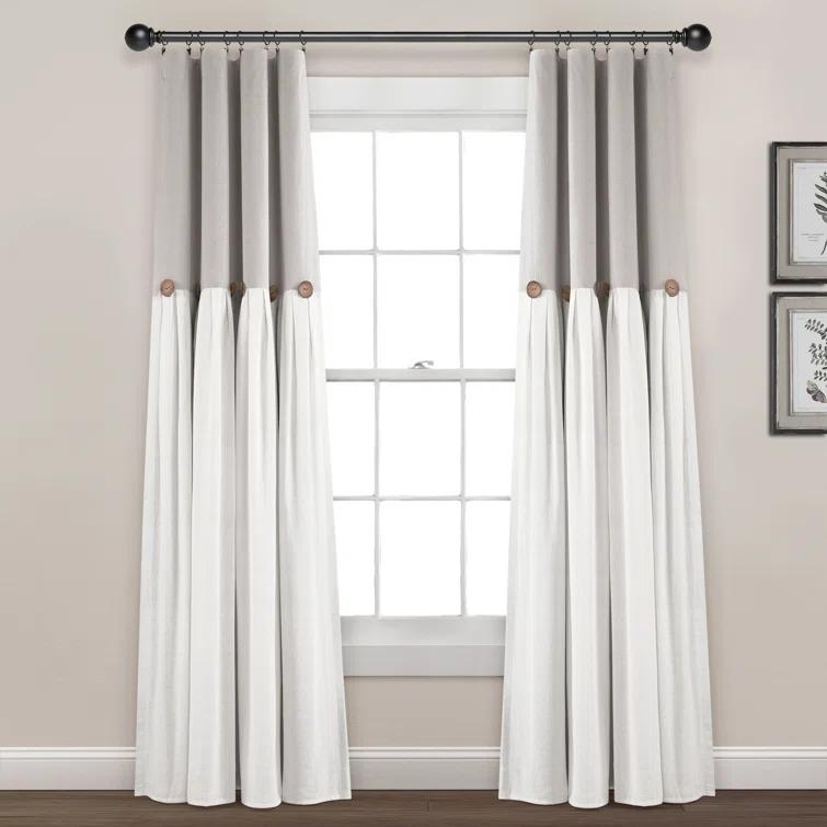 Lush Decor Linen Button Cotton Blend Blackout Curtain Single Panel